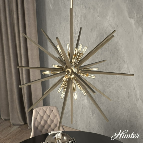 Hunter - Jupiter Star 18-light Alturas Gold, Extra Large Pendant Light, Dimmable, Sputnik Shaped, for Bedrooms, Dining, Living Rooms - 19343