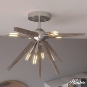 Hunter - Jupiter Star 8-light Brushed Nickel, Extra Large Flush Mount Light, Dimmable, Mid Century Modern Style, Sputnik Shaped, for Bedrooms, Dining, Living Rooms - 19348