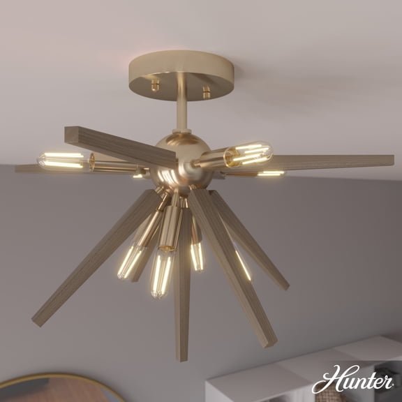 Hunter - Jupiter Star 8-light Alturas Gold, Extra Large Flush Mount Light, Dimmable, Mid Century Modern Style, Sputnik Shaped, for Bedrooms, Dining, Living Rooms - 19347