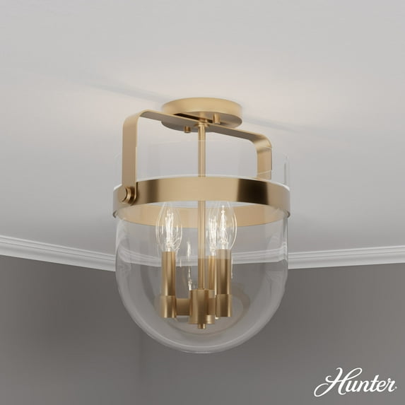 Hunter - Karloff 3-light Alturas Gold, Medium Size Flush Mount Light, Dimmable, Casual Style, Urn Shaped, for Bedrooms, Dining, Living Rooms - 19837