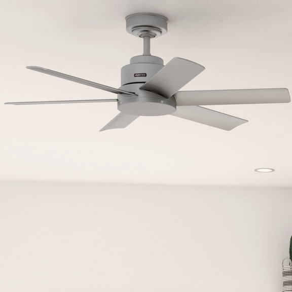 Hunter 44 inch Outdoor or Indoor Ceiling Fan No Light - Ceiling Fan without Light, For Patio, Porch, Garage, or Living Room, Standard Mount, 6 Blades, Wall Control - Kennicott 51115, Matte Silver