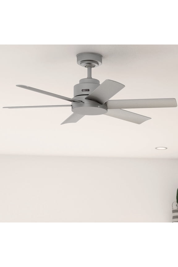 44 inch Outdoor or Indoor Ceiling Fan No Light - Ceiling Fan without Light, For Patio, Porch, Garage, or Living Room, Standard Mount, 6 Blades, Wall Control - Kennicott 51115, Matte Silver