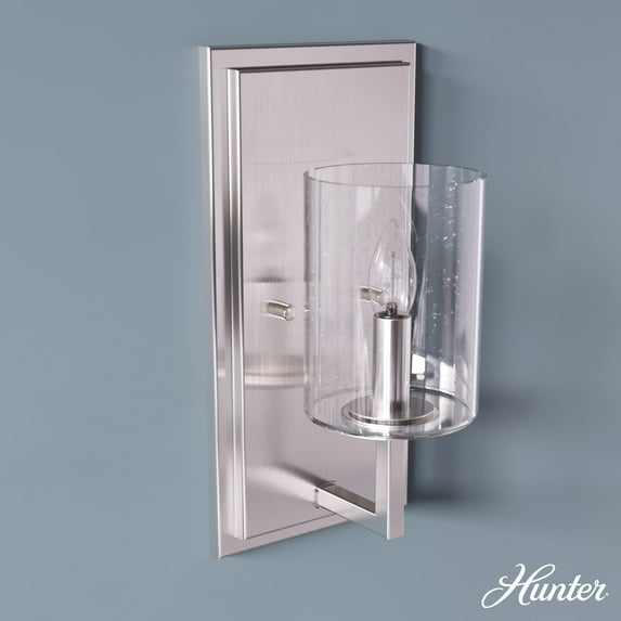Hunter - Kerrison 1-light Brushed Nickel, Small Sconce Light, Dimmable, Modern Style, for Bedrooms, Dining, Living Rooms - 19545