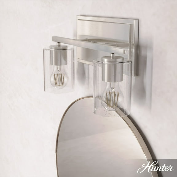 Hunter - Kerrison 2-light Brushed Nickel, Medium Size Vanity Light, Dimmable, for Bedrooms, Dining, Living Rooms - 48027