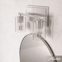 Hunter - Kerrison 2-light Brushed Nickel, Medium Size Vanity Light, Dimmable, for Bedrooms, Kitchens, Dining, Living Rooms - 48027