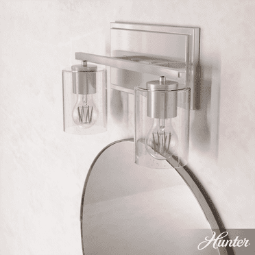 Hunter - Kerrison 2-light Brushed Nickel, Medium Size Vanity Light, Dimmable, for Bedrooms, Kitchens, Dining, Living Rooms - 48027