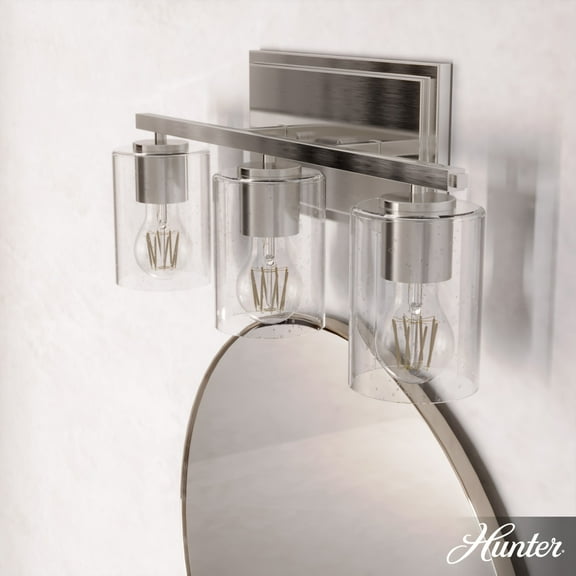 Hunter - Kerrison 3-light Brushed Nickel, Medium Size Vanity Light, Dimmable, for Bedrooms, Dining, Living Rooms - 48029