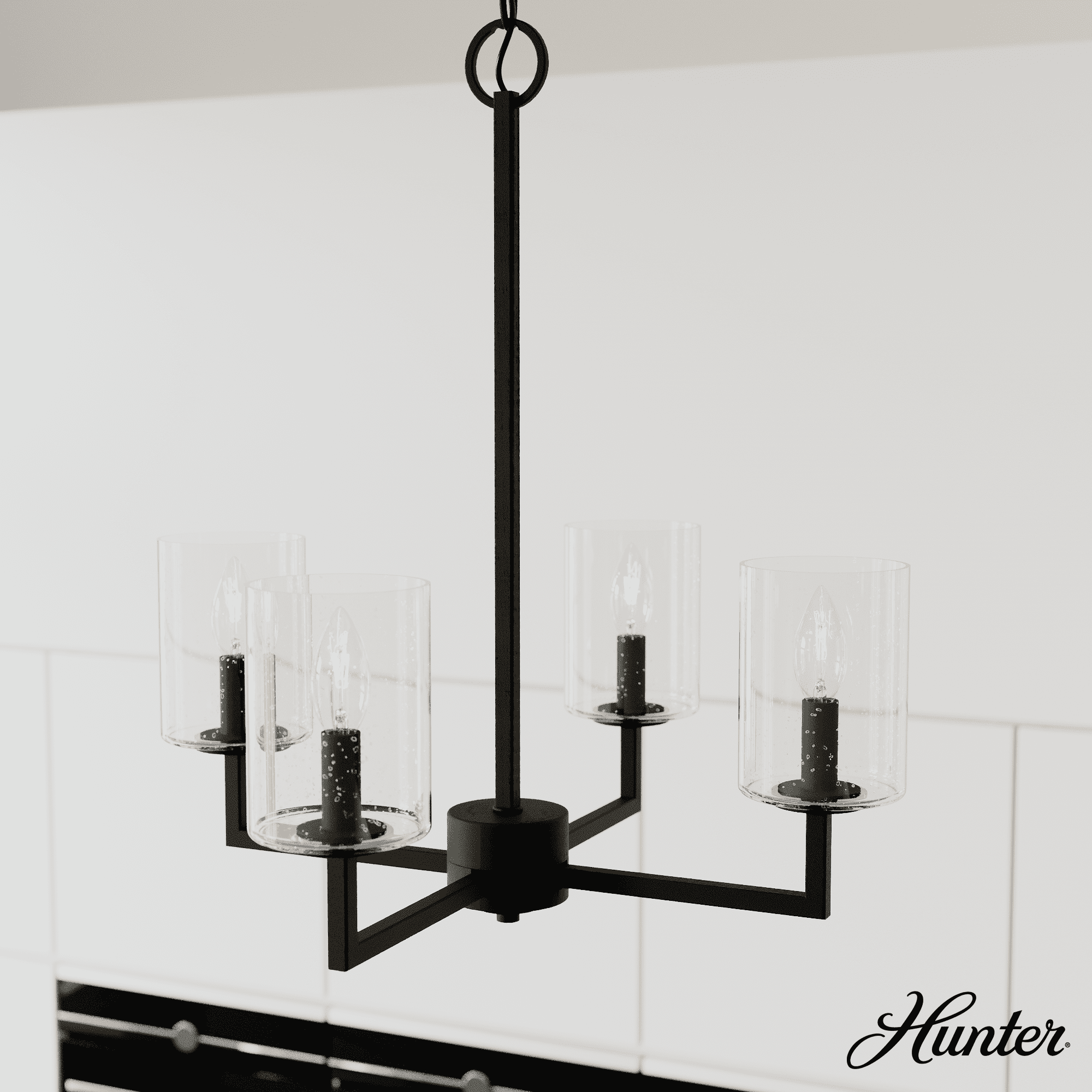 Black Iron 4-Light Geometric Rectangle Chandelier