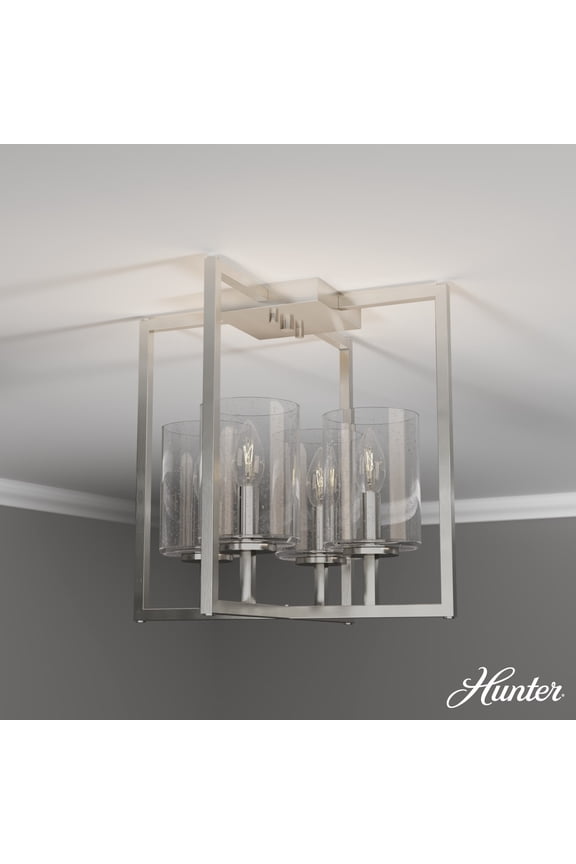 - Kerrison 4-light Brushed Nickel, Large Flush Mount Light, Dimmable, Modern Style, Square Shaped, for Bedrooms, Dining, Living Rooms - 19547