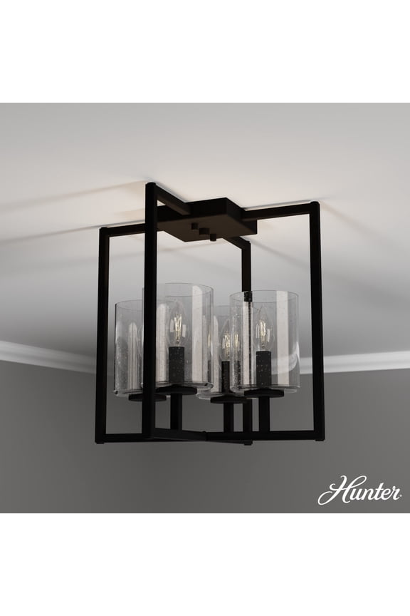 - Kerrison 4-light Natural Black Iron, Large Flush Mount Light, Dimmable, Modern Style, Square Shaped, for Bedrooms, Dining, Living Rooms - 19546