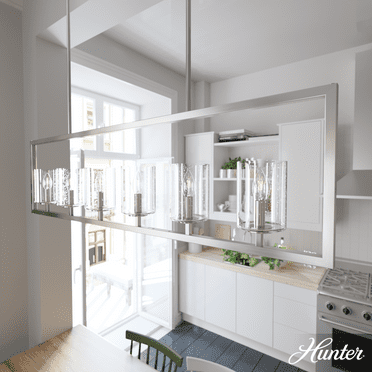 Hunter - Kerrison 6-light Brushed Nickel, Extra Large Chandelier, Dimmable, Linear Shaped, for Bedrooms, Kitchens, Dining, Living Rooms - 19549