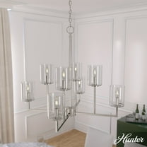 Hunter - Kerrison 8-light Brushed Nickel, Large Chandelier, Dimmable, Candle Shaped, for Bedrooms, Kitchens, Dining, Living Rooms - 19533