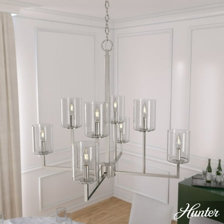 Hunter - Kerrison 8-light Brushed Nickel, Large Chandelier, Dimmable, Candle Shaped, for Bedrooms, Kitchens, Dining, Living Rooms - 19533