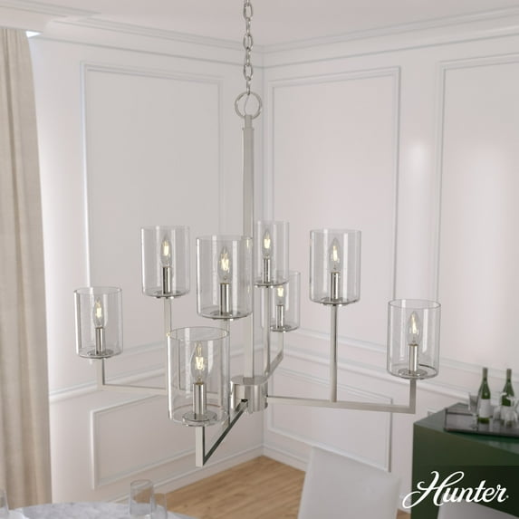 Hunter - Kerrison 8-light Brushed Nickel, Large Chandelier, Dimmable, Candle Shaped, for Bedrooms, Kitchens, Dining, Living Rooms - 19533