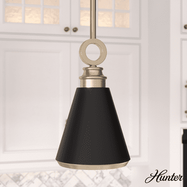 Hunter - Klein 1-light Alturas Gold, Mini Pendant Light, Dimmable, Casual Style, Cone Shaped, for Bedrooms, Kitchens, Dining, Living Rooms - 19442