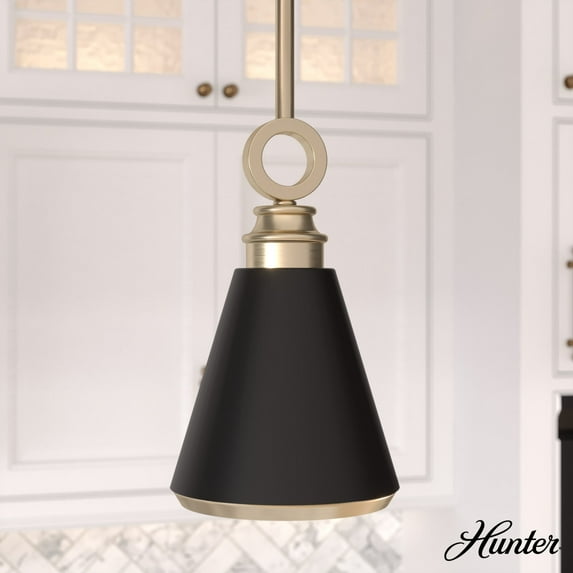 Hunter - Klein 1-light Alturas Gold, Mini Pendant Light, Dimmable, Casual Style, Cone Shaped, for Bedrooms, Dining, Living Rooms - 19442