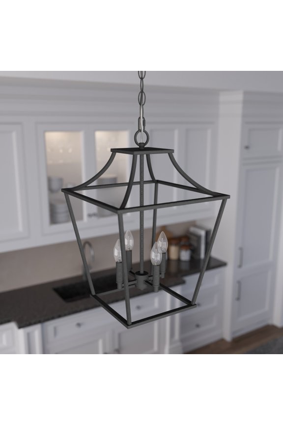 - Laurel Ridge 4-light Natural Black Iron, Medium Size Pendant Light, Dimmable, Formal Style, Lantern Shaped, for Bedrooms, Dining, Living Rooms - 19068