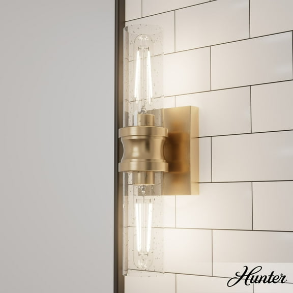 Hunter - Lenlock 2-light Alturas Gold, Medium Size Vanity Light, Dimmable, Modern Style, for Bedrooms, Dining, Living Rooms - 19933