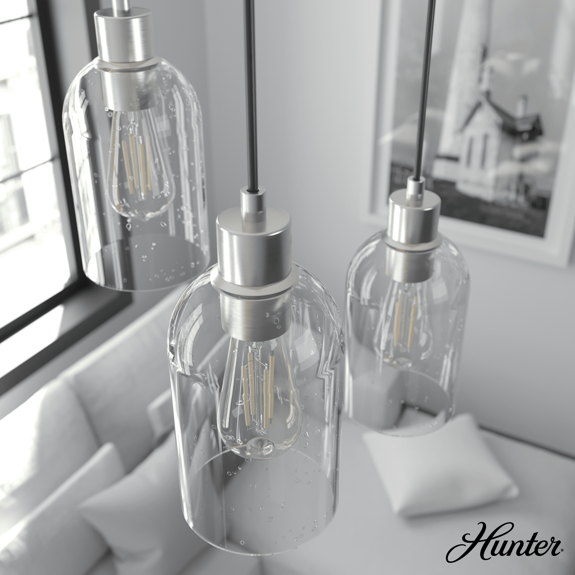 Lochemeade Mini Pendant Light with Clear Seeded Glass & Brushed Nickel