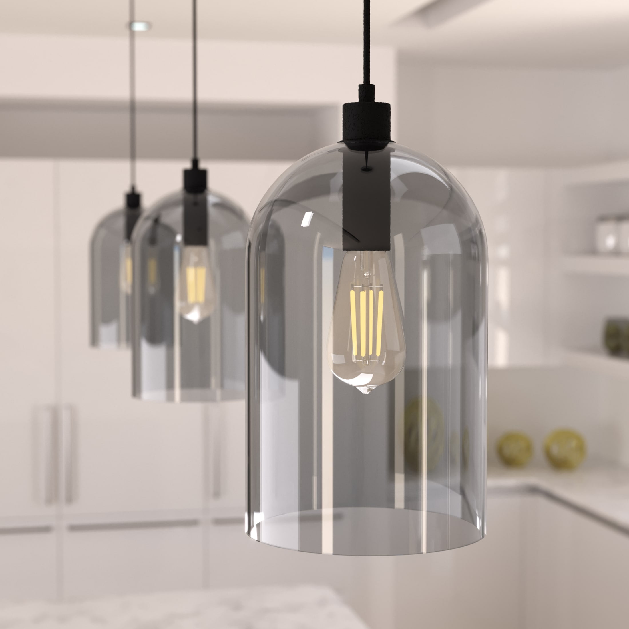 Lochemeade Smoked Glass Farmhouse Pendant Light in Natural Black Iron