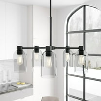 Hunter - Lochemeade 5-light Natural Black Iron, Large Chandelier, Dimmable, Modern Style, Candle Shaped, for Bedrooms, Dining, Living Rooms - 19198