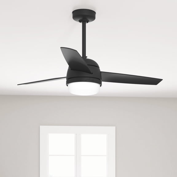 Hunter 48 inch Indoor Ceiling Fan with LED Light and Remote Control - Black Ceiling Fan, Standard Mount, 3 Blades, For Bedroom, Living Room, or Kitchen, Quiet - Midtown 51472, Matte Black
