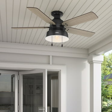 Hunter - Mill Valley Indoor/Outdoor Low Profile Ceiling Fan With Light, 52-inch, Matte Black, Rustic-style, 3-speed WhisperWind Motor, 59310, for porches, patios, sunrooms, bathrooms