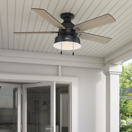 Hunter - Mill Valley Indoor/Outdoor Low Profile Ceiling Fan With Light, 52-inch, Matte Black, Rustic-style, 3-speed WhisperWind Motor, 59310, for porches, patios, sunrooms, bathrooms