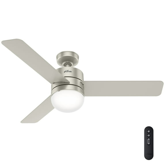 Hunter - Neutron Indoor Ceiling Fan With Light, Remote, 54-inch, Matte Nickel, Casual-style, 3-speed WhisperWind Motor, WiFi Smarthome, 51153, for living rooms, bedrooms, home offices, kitchens