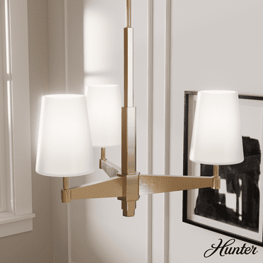 Hunter - Nolita 3-light Alturas Gold, Medium Size Chandelier, Dimmable, Modern Style, Candle Shaped, for Bedrooms, Kitchens, Dining, Living Rooms - 19878