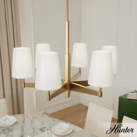 Hunter - Nolita 6-light Alturas Gold, Large Chandelier, Dimmable, Modern Style, Candle Shaped, for Bedrooms, Dining, Living Rooms - 19876