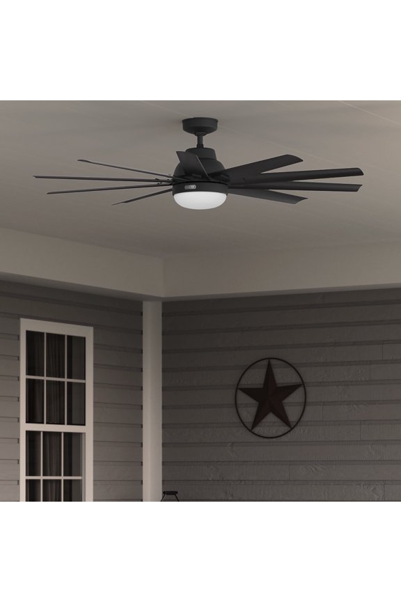 60 inch Outdoor or Indoor Ceiling Fan with LED Light - Black Ceiling Fan with Wall Control, For Patio, Garage, or Porch, Quiet, Standard Mount, 10 Blades - Overton 52615, Matte Black