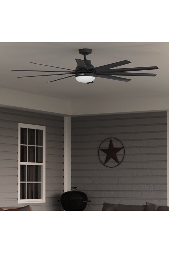 72 inch Outdoor or Indoor Ceiling Fan with LED Light - Black Ceiling Fan with Wall Control, For Patio, Garage, or Porch, Quiet, Standard Mount, 10 Blades - Overton 52618, Matte Black