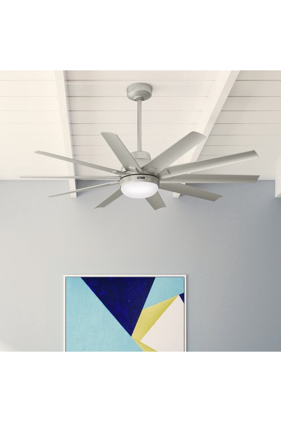 60 inch Outdoor or Indoor Ceiling Fan with LED Light - Ceiling Fan with Wall Control, For Patio, Garage, or Porch, Quiet, Standard Mount, 10 Blades - Overton 50719, Matte Nickel