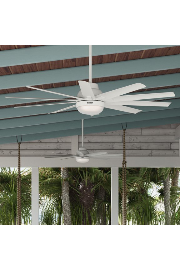 60 inch Outdoor or Indoor Ceiling Fan with LED Light - White Ceiling Fan with Wall Control, For Patio, Garage, or Porch, Quiet, Standard Mount, 10 Blades - Overton 50720, Matte White