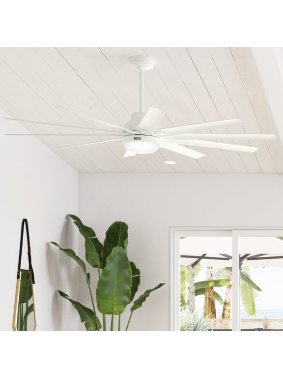 72 inch Outdoor or Indoor Ceiling Fan with LED Light - White Ceiling Fan with Wall Control, For Patio, Garage, or Porch, Quiet, Standard Mount, 10 Blades - Overton 50717, Matte White