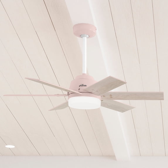 Hunter 44 inch Indoor Ceiling Fan with LED Light and Remote Control - Standard Mount Ceiling Fan, 6 Blades, For Bedroom, Living Room, or Kitchen, Quiet - Pacer 51207, Blush Pink