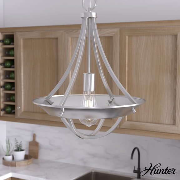 Hunter - Perch Point 1-light Brushed Nickel, Medium Size Pendant Light, Dimmable, Casual Style, Empire Shaped, for Bedrooms, Dining, Living Rooms - 19419