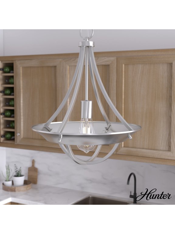 - Perch Point 1-light Brushed Nickel, Medium Size Pendant Light, Dimmable, Casual Style, Empire Shaped, for Bedrooms, Dining, Living Rooms - 19419