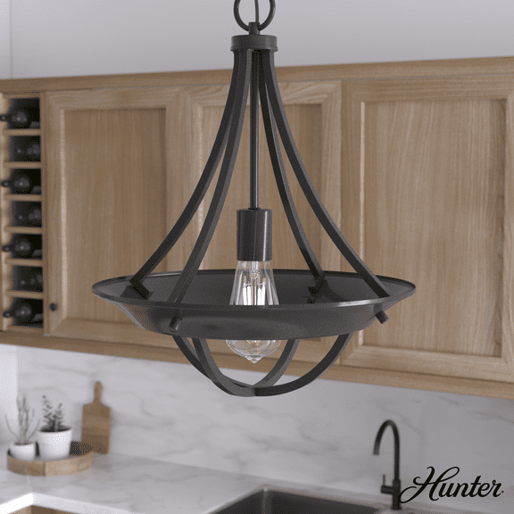 Hunter - Perch Point 1-light Noble Bronze, Medium Size Pendant Light, Dimmable, Casual Style, Empire Shaped, for Bedrooms, Kitchens, Dining, Living Rooms - 19418