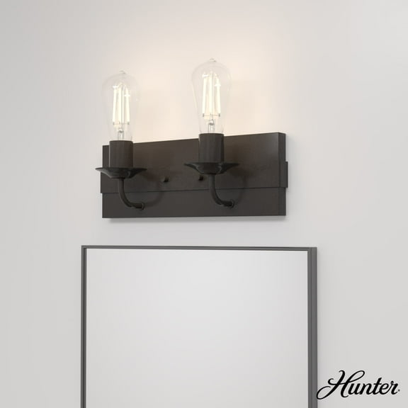 Hunter - Perch Point 2-light Noble Bronze, Small Vanity Light, Dimmable, Casual Style, for Bedrooms, Dining, Living Rooms - 19430
