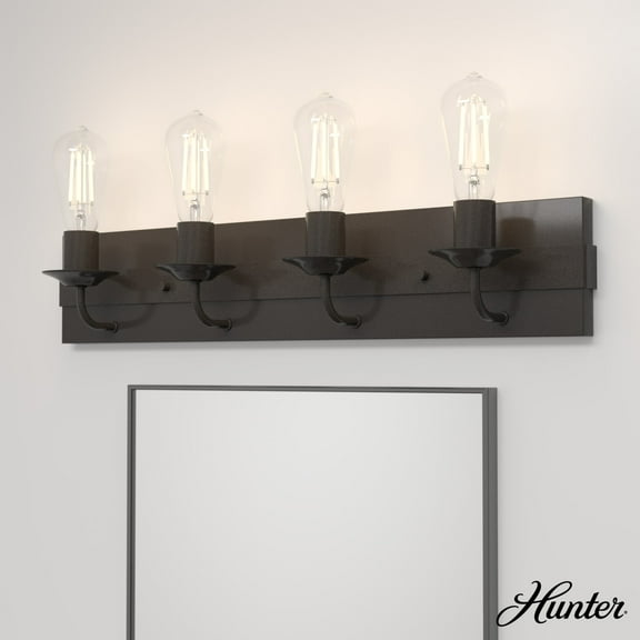 Hunter - Perch Point 4-light Noble Bronze, Medium Size Vanity Light, Dimmable, Casual Style, for Bedrooms, Dining, Living Rooms - 19434