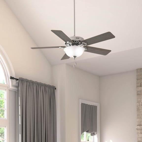 Hunter 52 inch Indoor Ceiling Fan with LED Light - Ceiling Fan with Pull Chain, For Bedroom or Living Room, Standard Mount, No Remote, 5 Blades, Includes Bulbs - Pro's Best 52725, Brushed Nickel