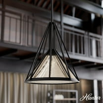 Hunter - Rafner 1-light Natural Black Iron, Medium Size Pendant Light, Dimmable, Geometric Style, Geometric Shaped, for Bedrooms, Dining, Living Rooms - 19451