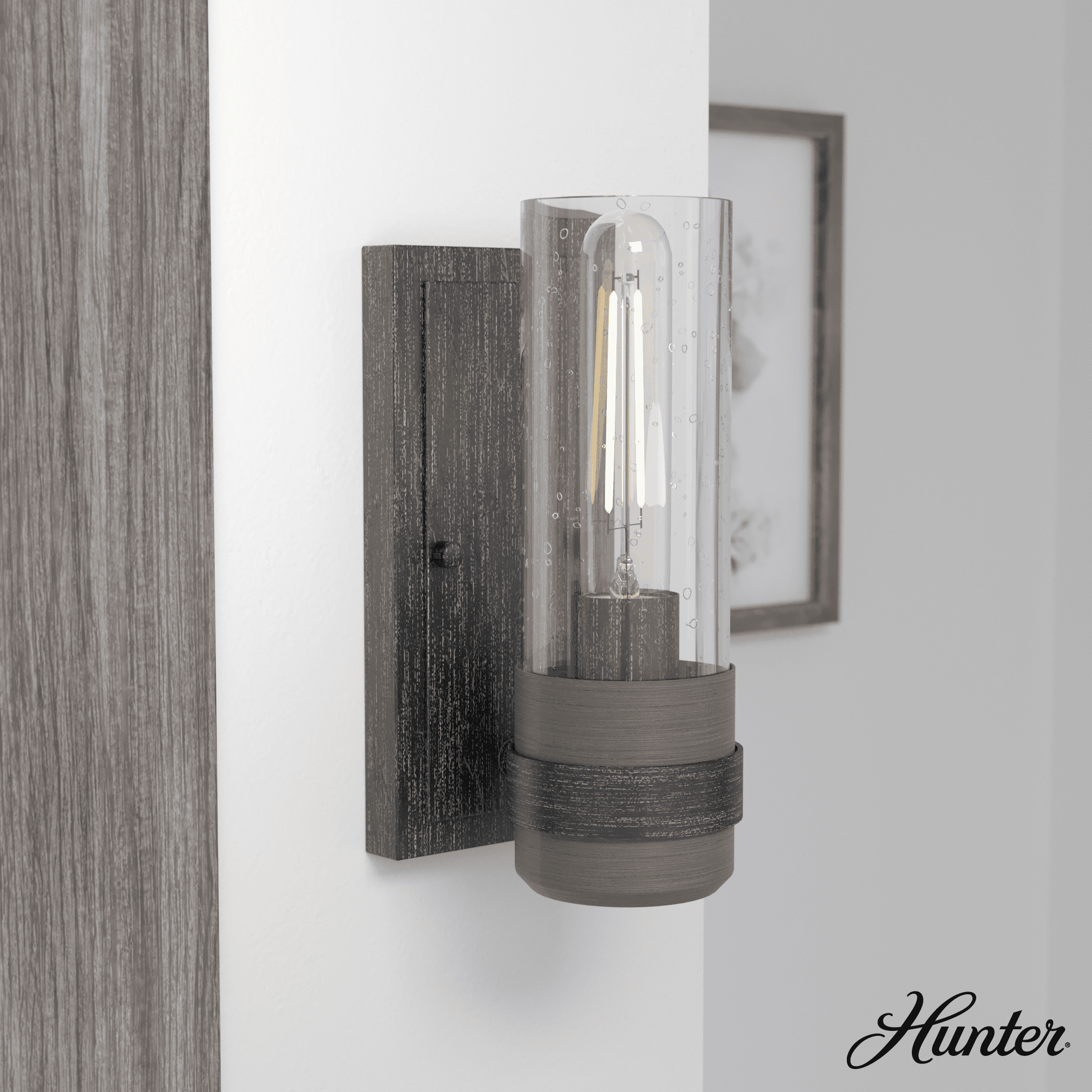 Rustic Iron Cylinder Dimmable Wall Sconce with Glass Shade