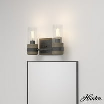 Hunter - River Mill 2-light Rustic Iron, Small Vanity Light, Dimmable, Rustic Style, Rectangle Shaped, for Bedrooms, Dining, Living Rooms - 19464