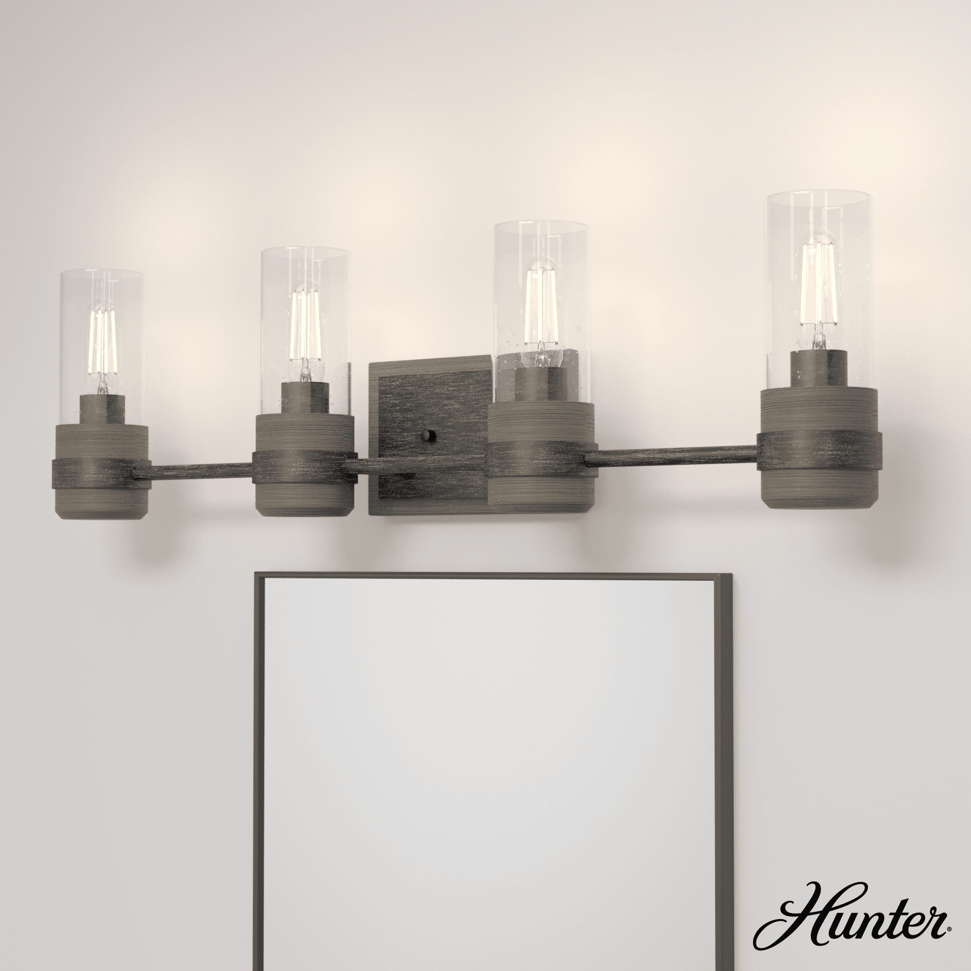 Rustic Iron 4-Light Dimmable Vanity Light with Clear Glass Shades