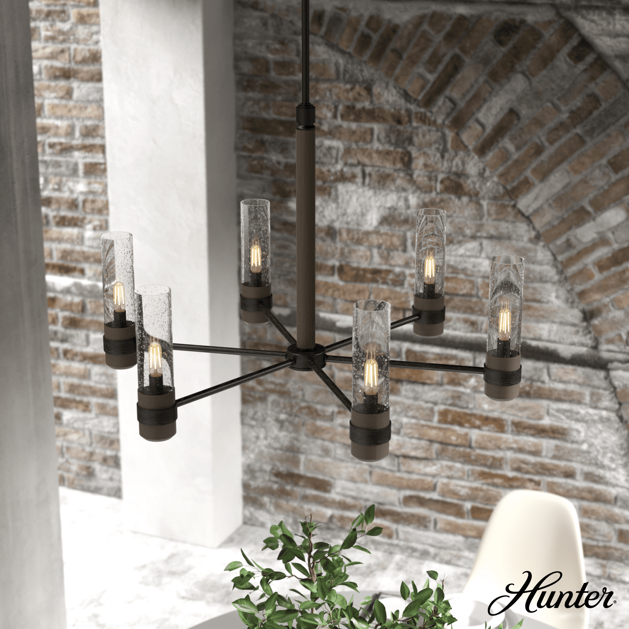 Hunter - River Mill 6-light Rustic Iron, Large Chandelier, Dimmable ...