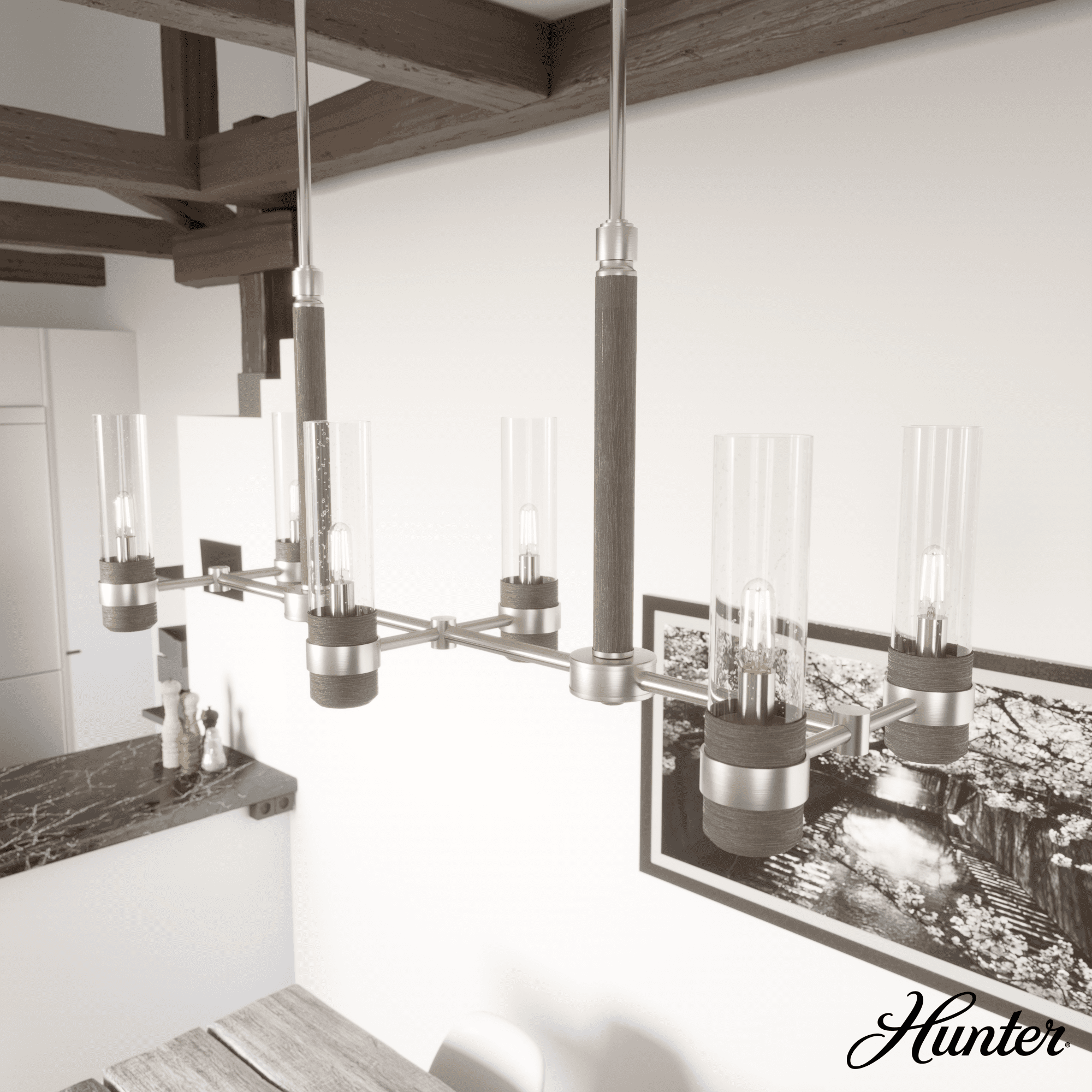 River Mill Brushed Nickel 6-Light Linear Kitchen Island Chandelier
