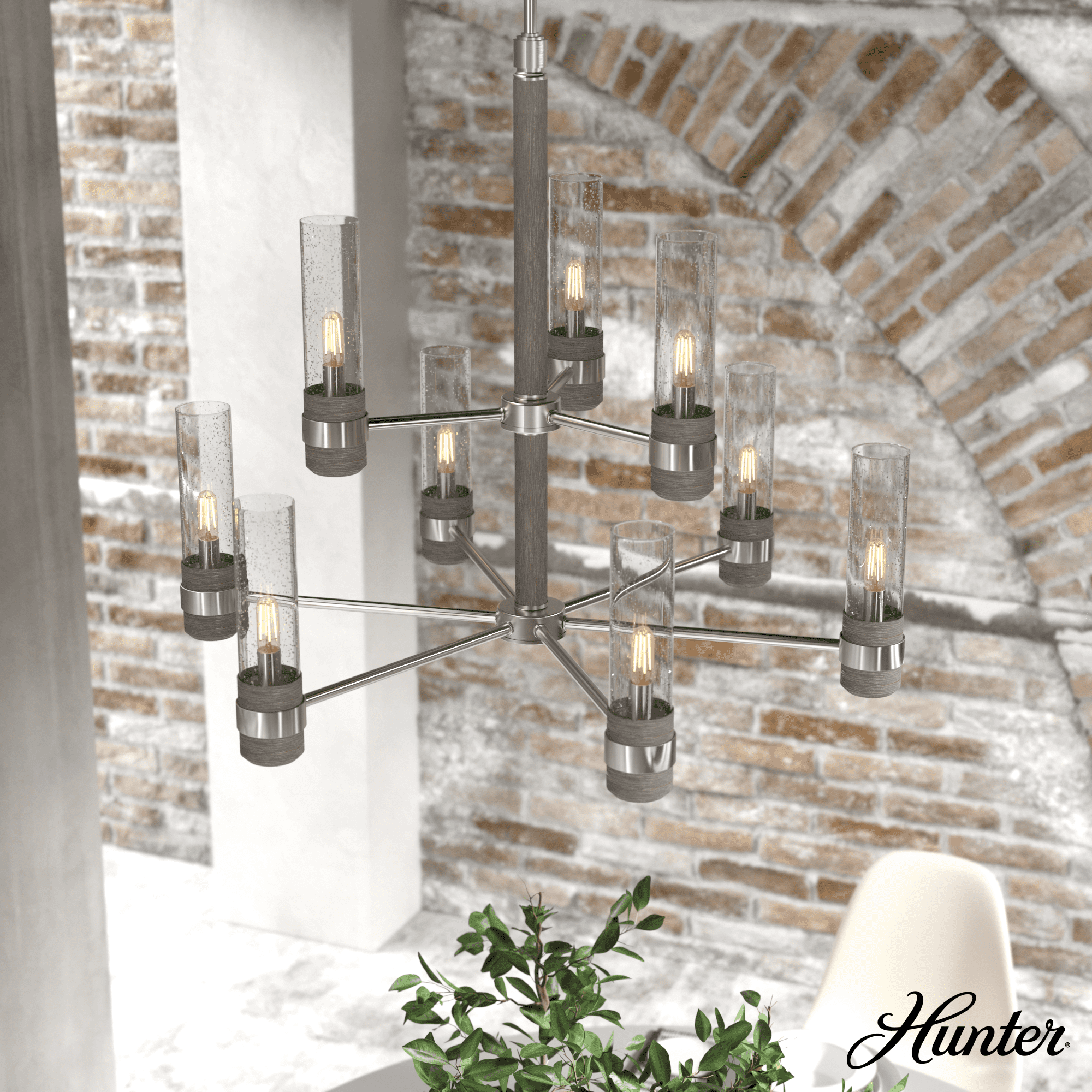 River Mill Brushed Nickel 9-Light 2-Tier Chandelier